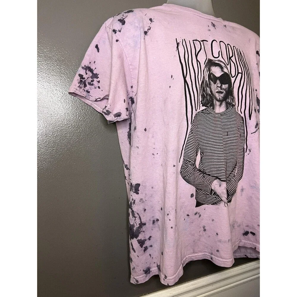 Kurt Cobain Shirt Mens Medium Pink Bleach Tie Dye Graphic Band Tee Rock Grunge - Picture 3 of 7